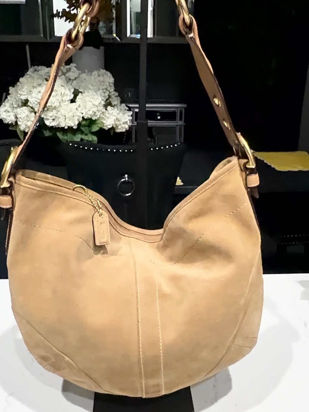 Coach Suede Hobo Bag in Light Tan with Gold Hardware - Picture 10 of 11